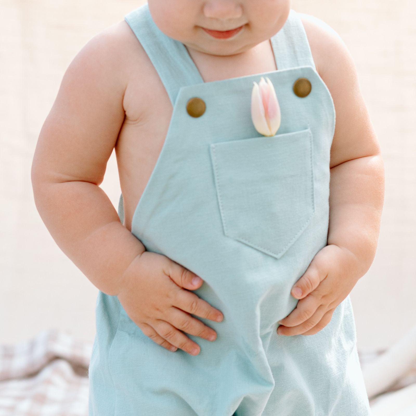 2T Daydream Blue-Green Linen Romper SAMPLE