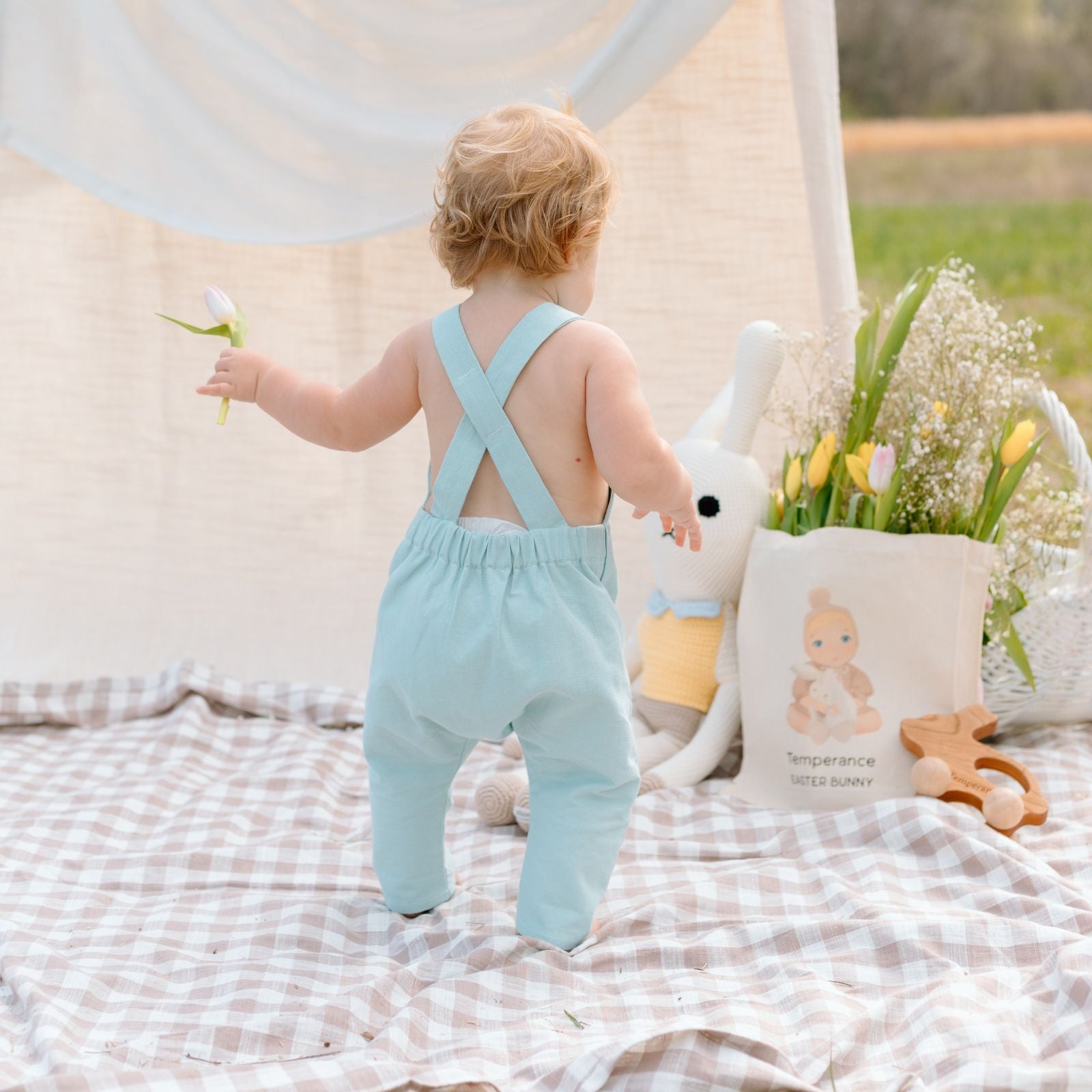 2T Daydream Blue-Green Linen Romper SAMPLE