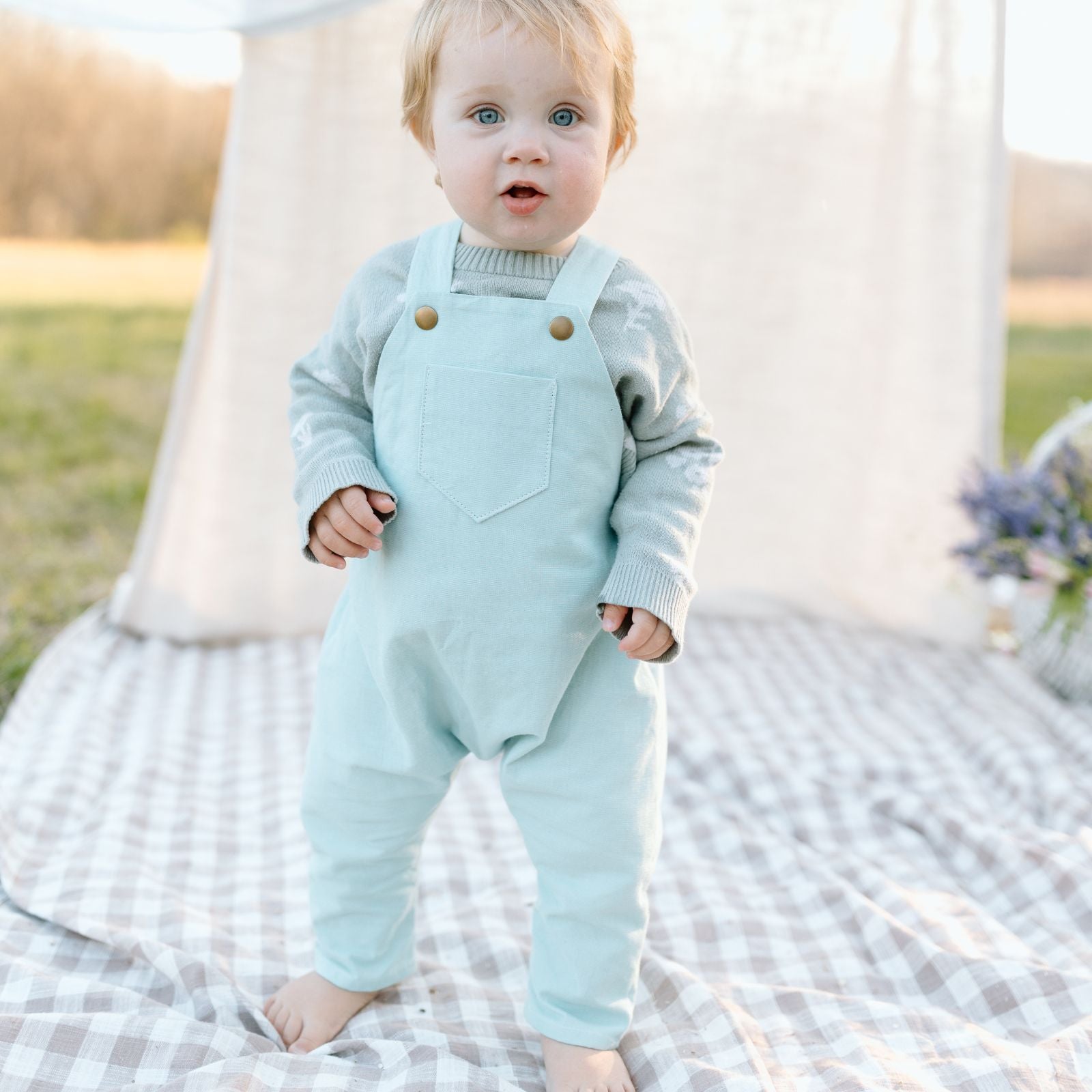 2T Daydream Blue-Green Linen Romper SAMPLE