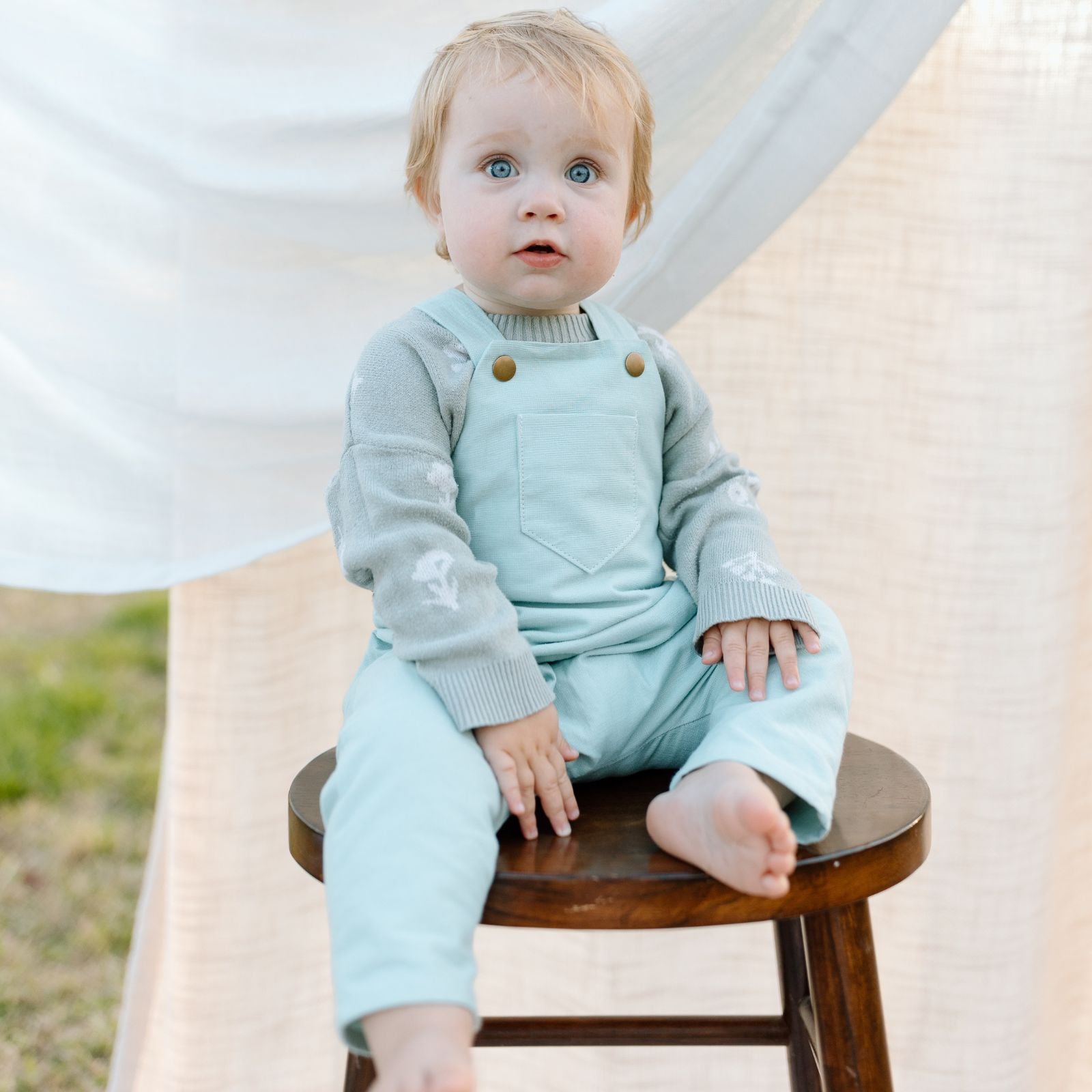 2T Daydream Blue-Green Linen Romper SAMPLE