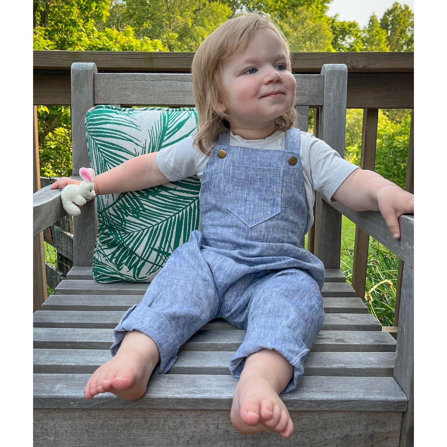 12M PRE-LOVED Heron Blue Linen Overalls
