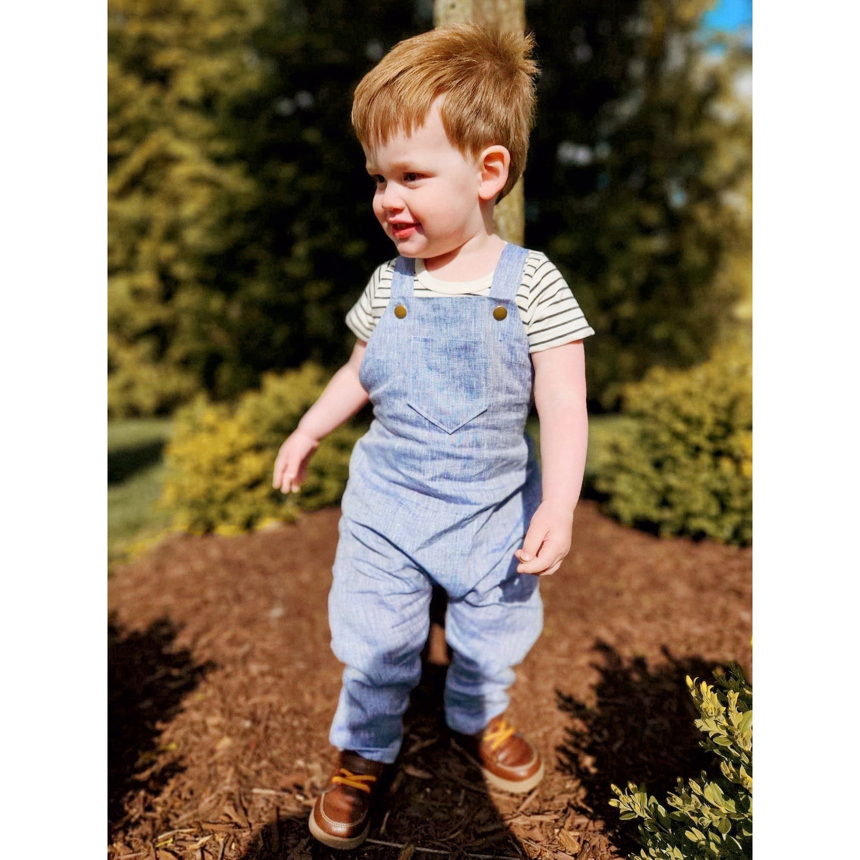 12M PRE-LOVED Heron Blue Linen Overalls