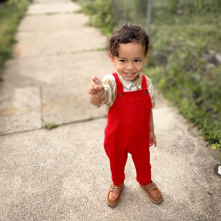 2T SECONDS Real Red Linen Overalls