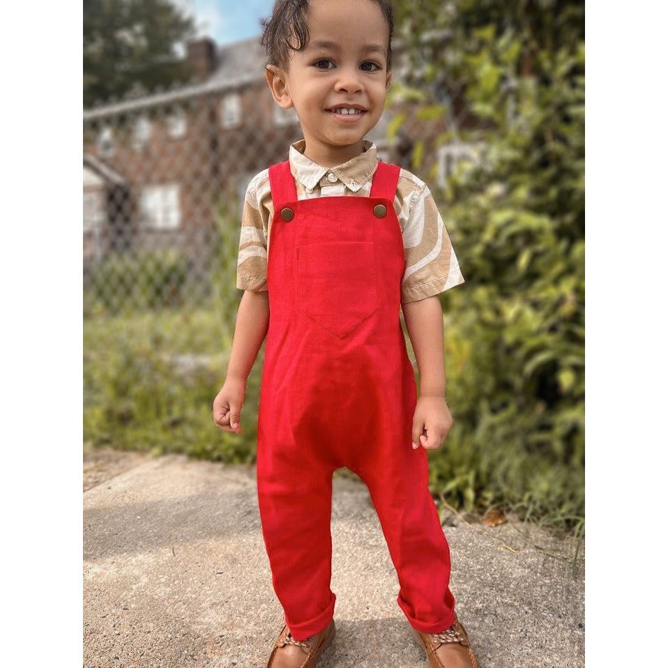2T SECONDS Real Red Linen Overalls