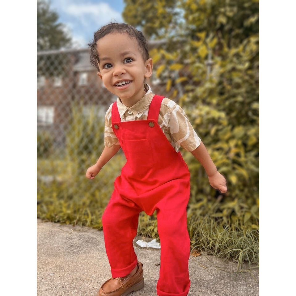 2T SECONDS Real Red Linen Overalls