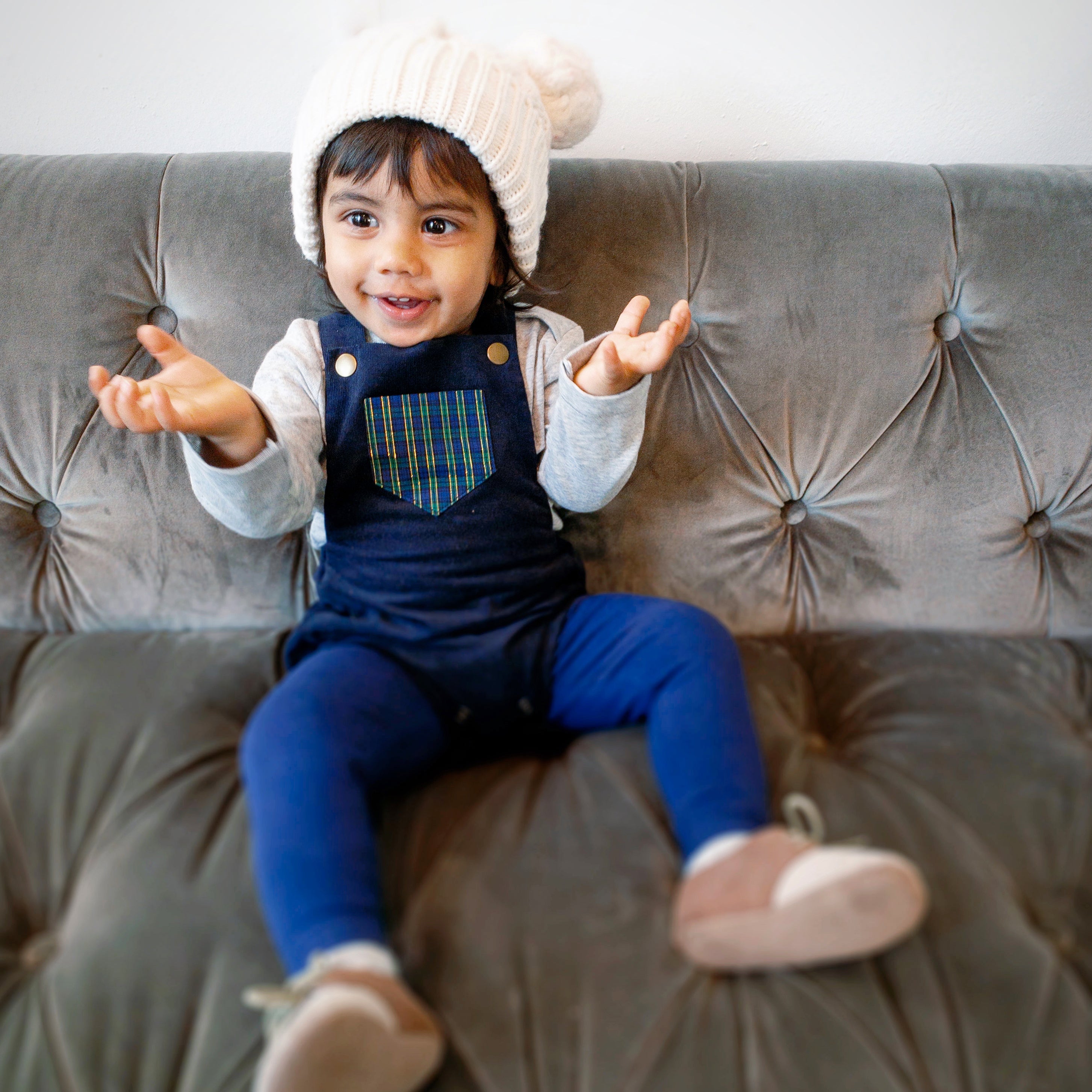 18m BLUE PLAID CORDUROY HOLIDAY ROMPER SAMPLE