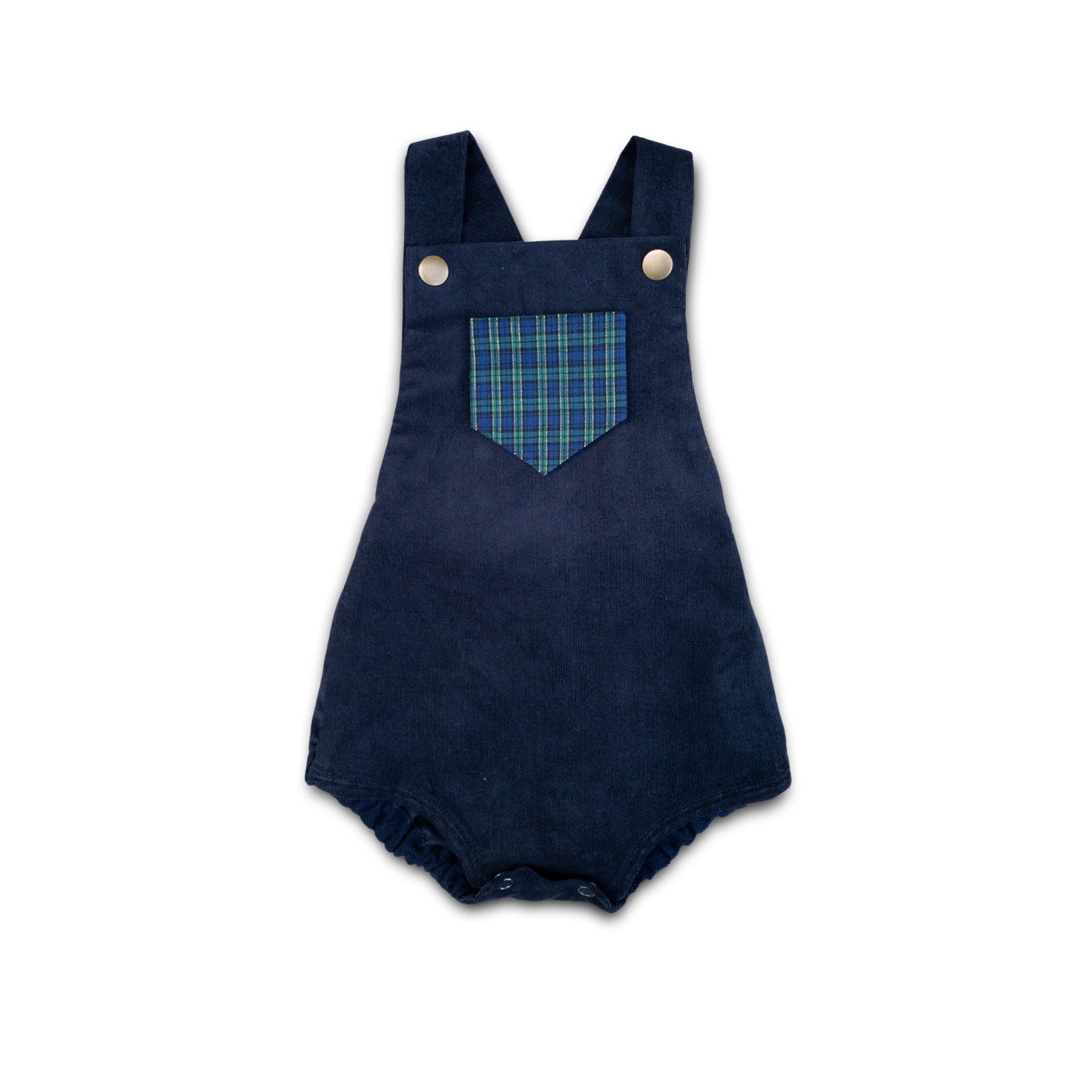 18m BLUE PLAID CORDUROY HOLIDAY ROMPER SAMPLE