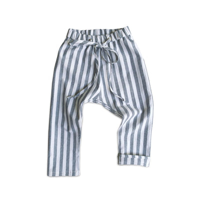 Blue and white stripe grow with me baby/toddler linen harem pants