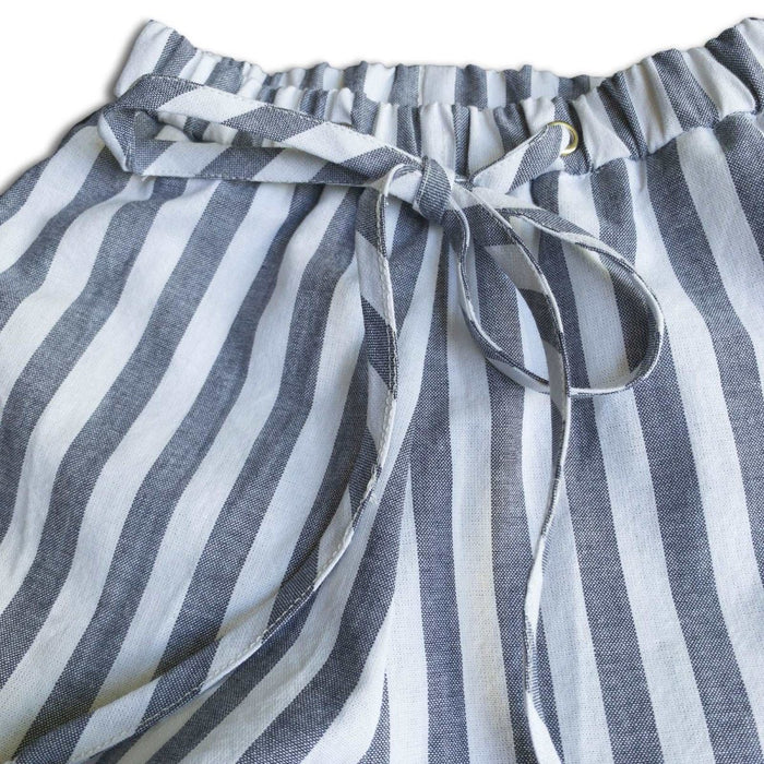 Blue and white stripe grow with me baby/toddler linen harem pants