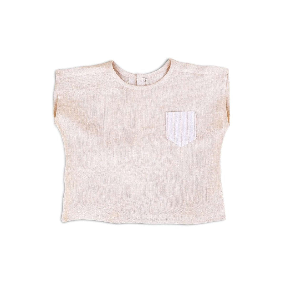 front view of Beya Made pale pink linen top shown flat on white background